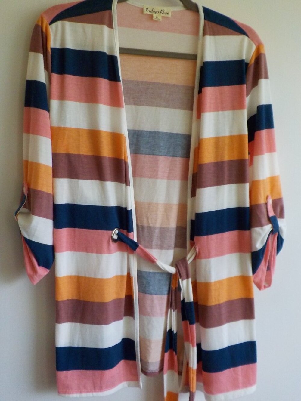 Indigo Rose Jacket Coverup Top - Large - NWT Multi Stripe 3/4 Sleeve (2337)